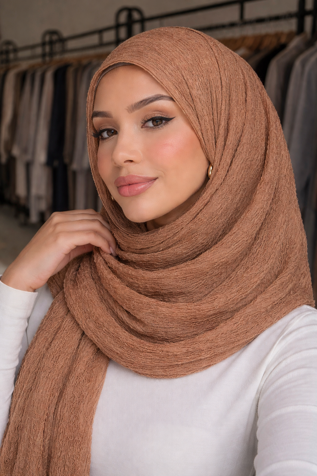 Crinkle hijab warm caramel winter hijab crinkle hijab Australia 