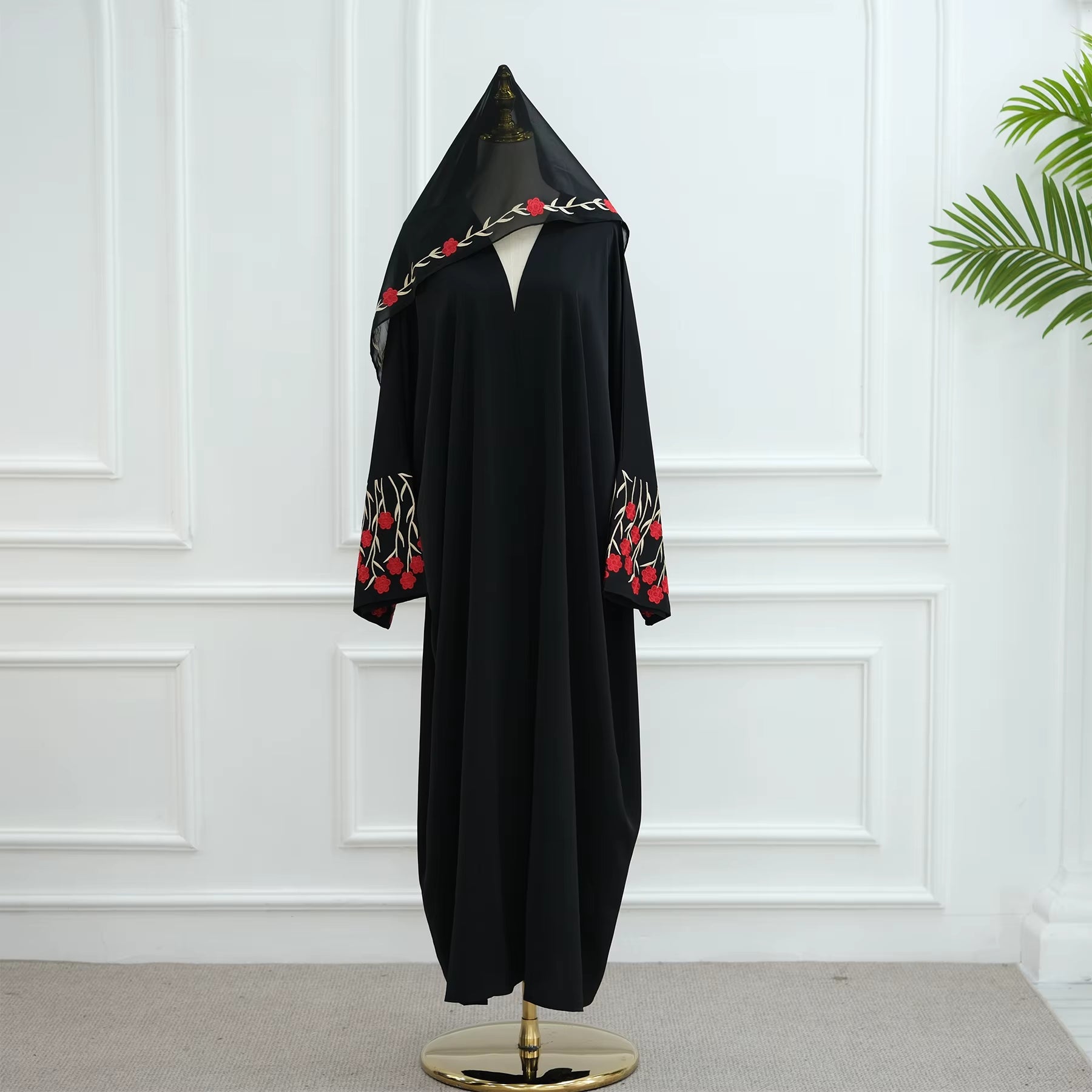 Loriya Islamic Clothing Embroidery Floral Abaya 2025 Wholesale Front Open Abaya Women Muslim Dress and Hijab 2PCS Set Breathable